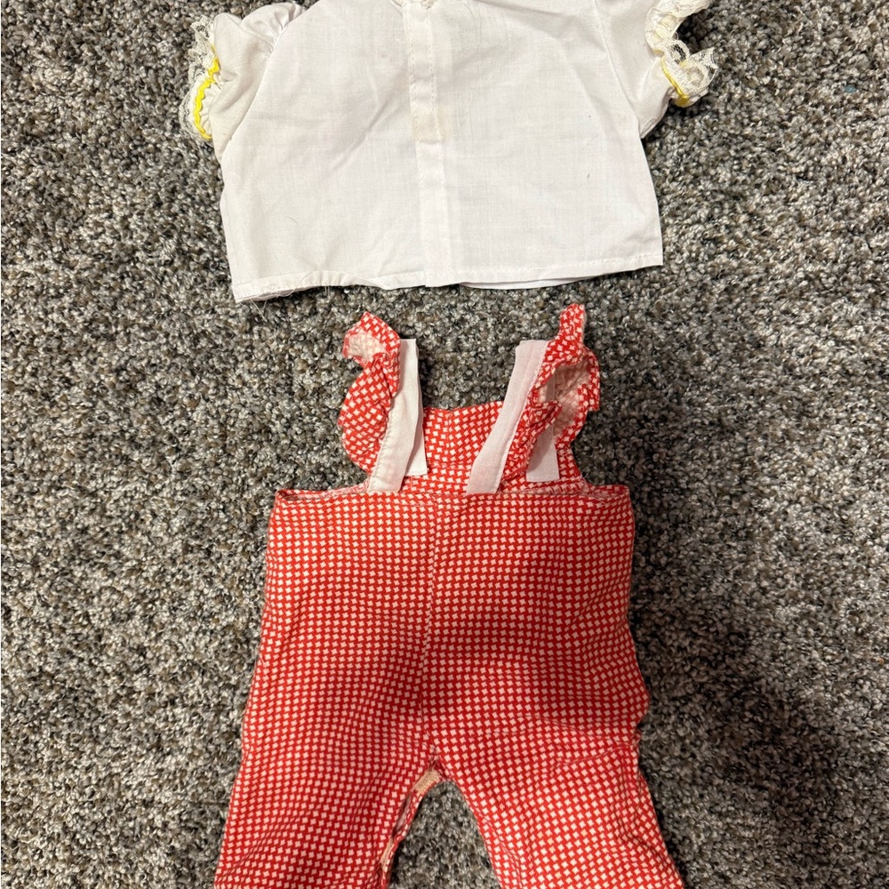 Original Cabbage Patch kid Red Gingham Baby Overalls with White Top - Picture 2 of 2